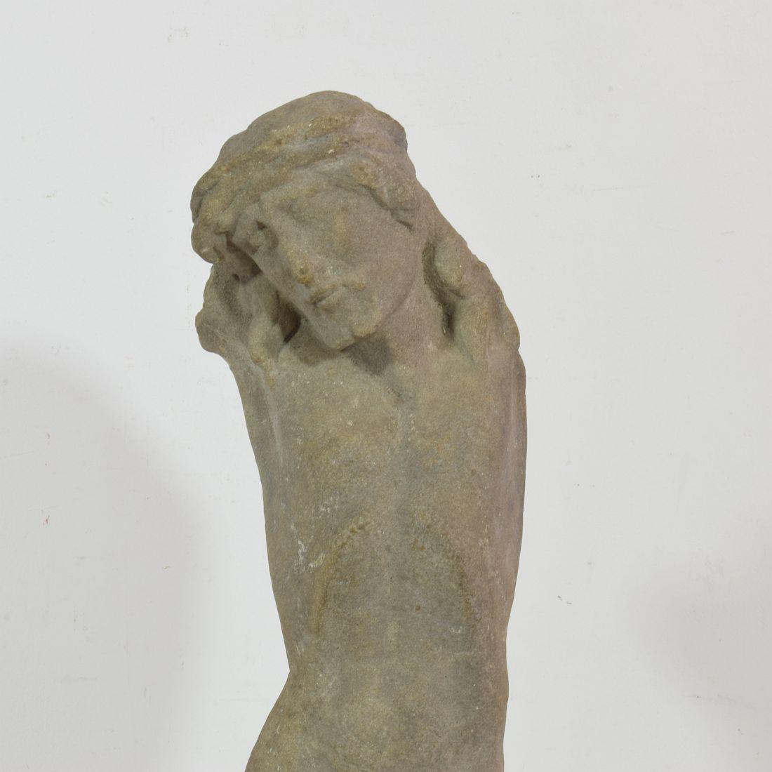 French 17th Century Weathered Carved Sandstone Christ Fragment For Sale 3