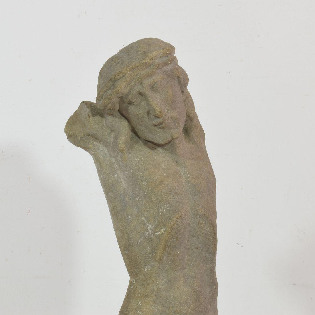 French 17th Century Weathered Carved Sandstone Christ Fragment For Sale 4