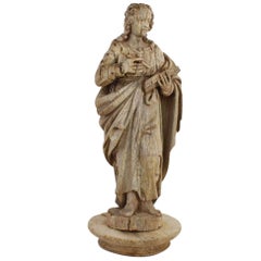 French 17th Century Weathered Oak Saint Statue