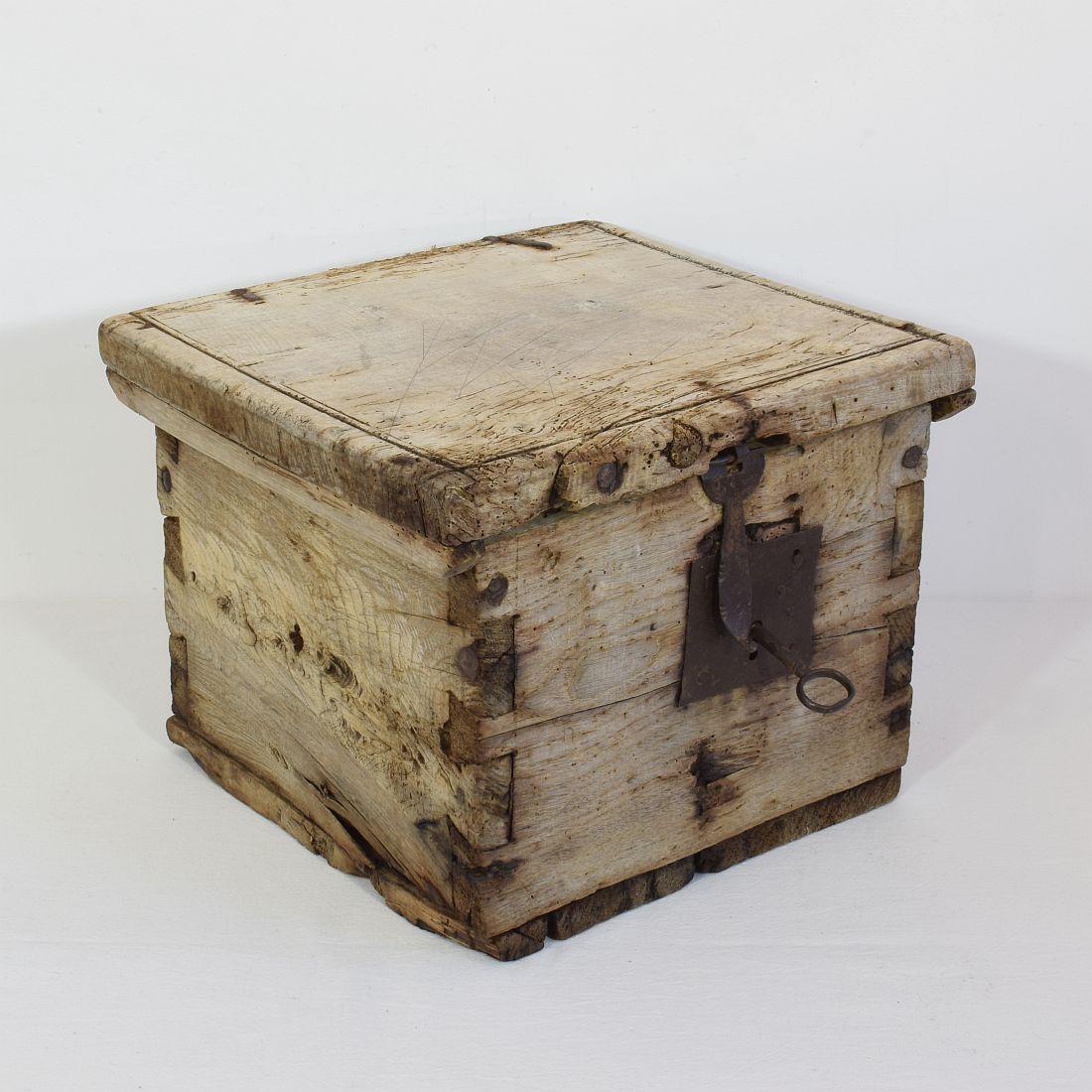Hand-Crafted French 17th Century Weathered Rustic Wooden Coffer/Box