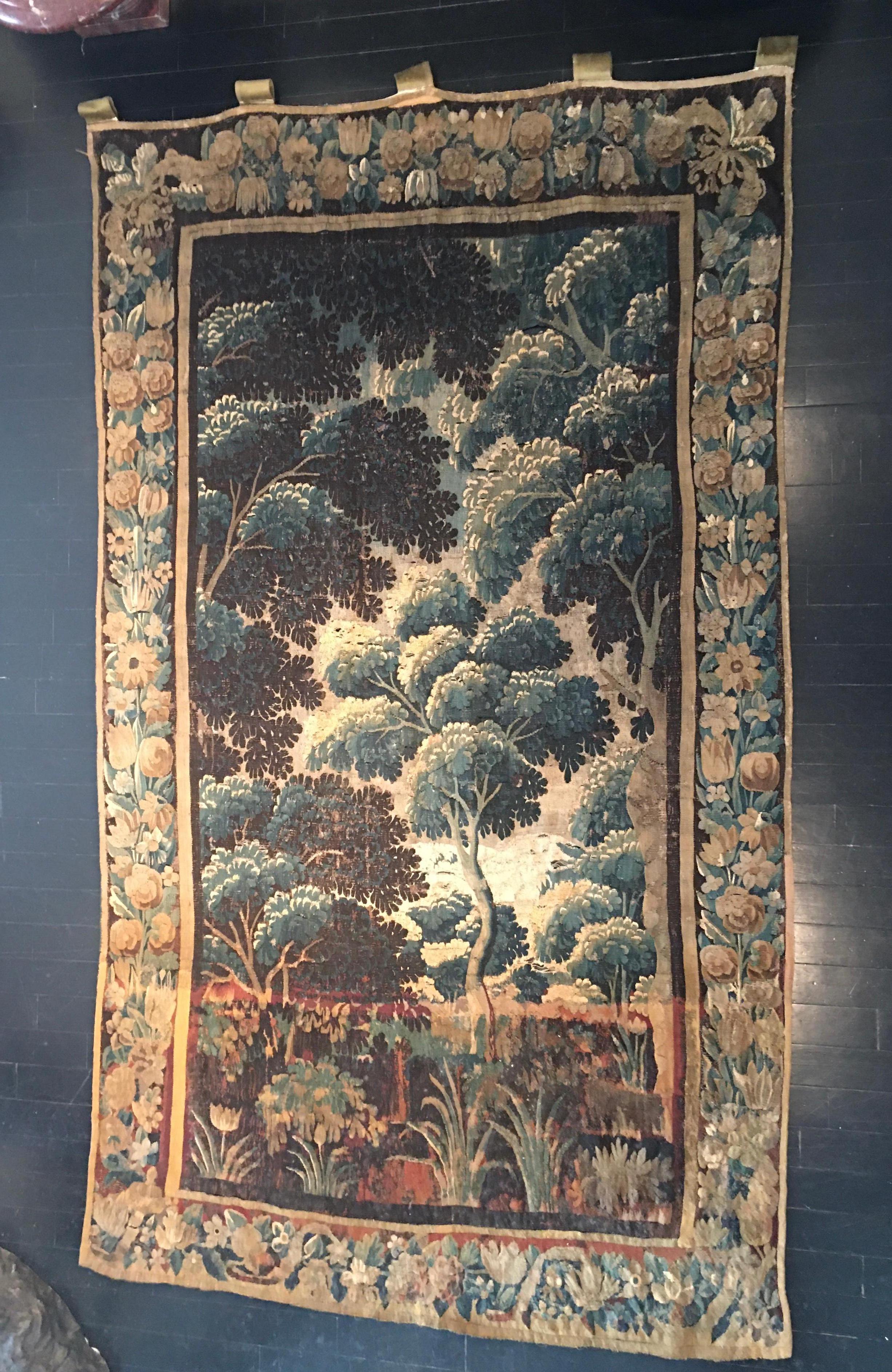 Wool French 17th Century Aubusson Verdure Tapestry