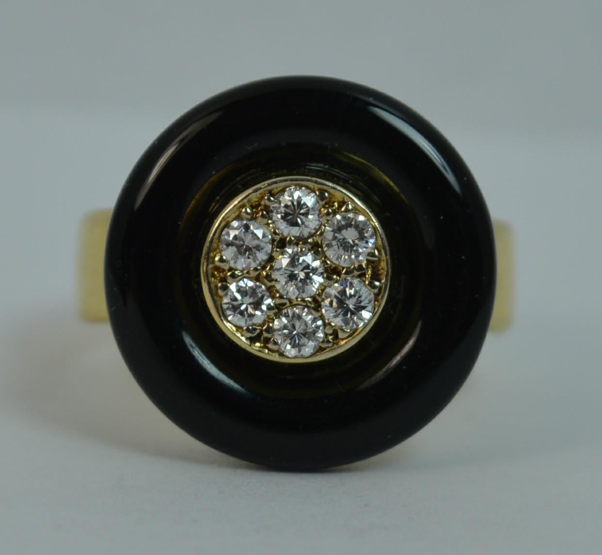 French 18 Carat Gold Onyx and VS Diamond Halo Disc Ring 4
