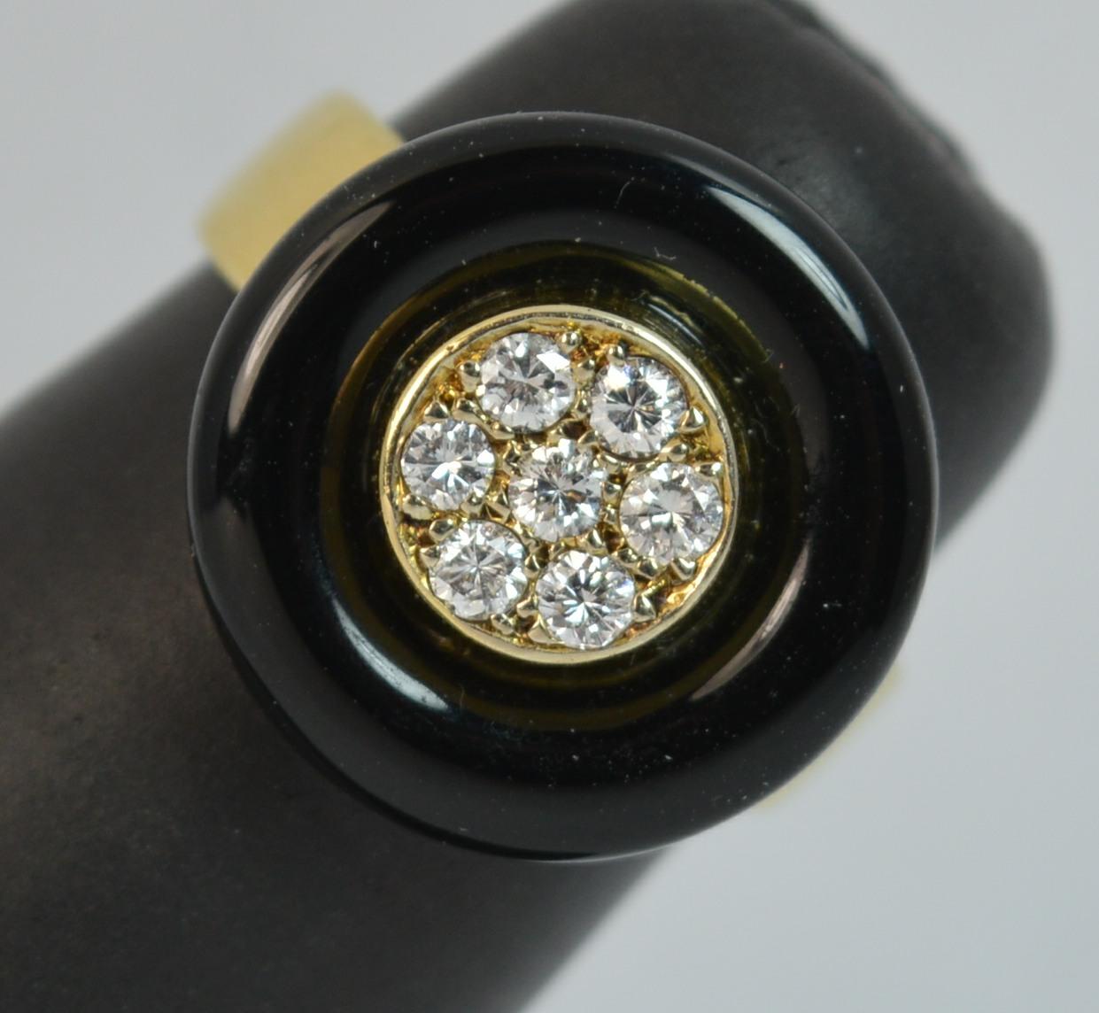 French 18 Carat Gold Onyx and VS Diamond Halo Disc Ring 5