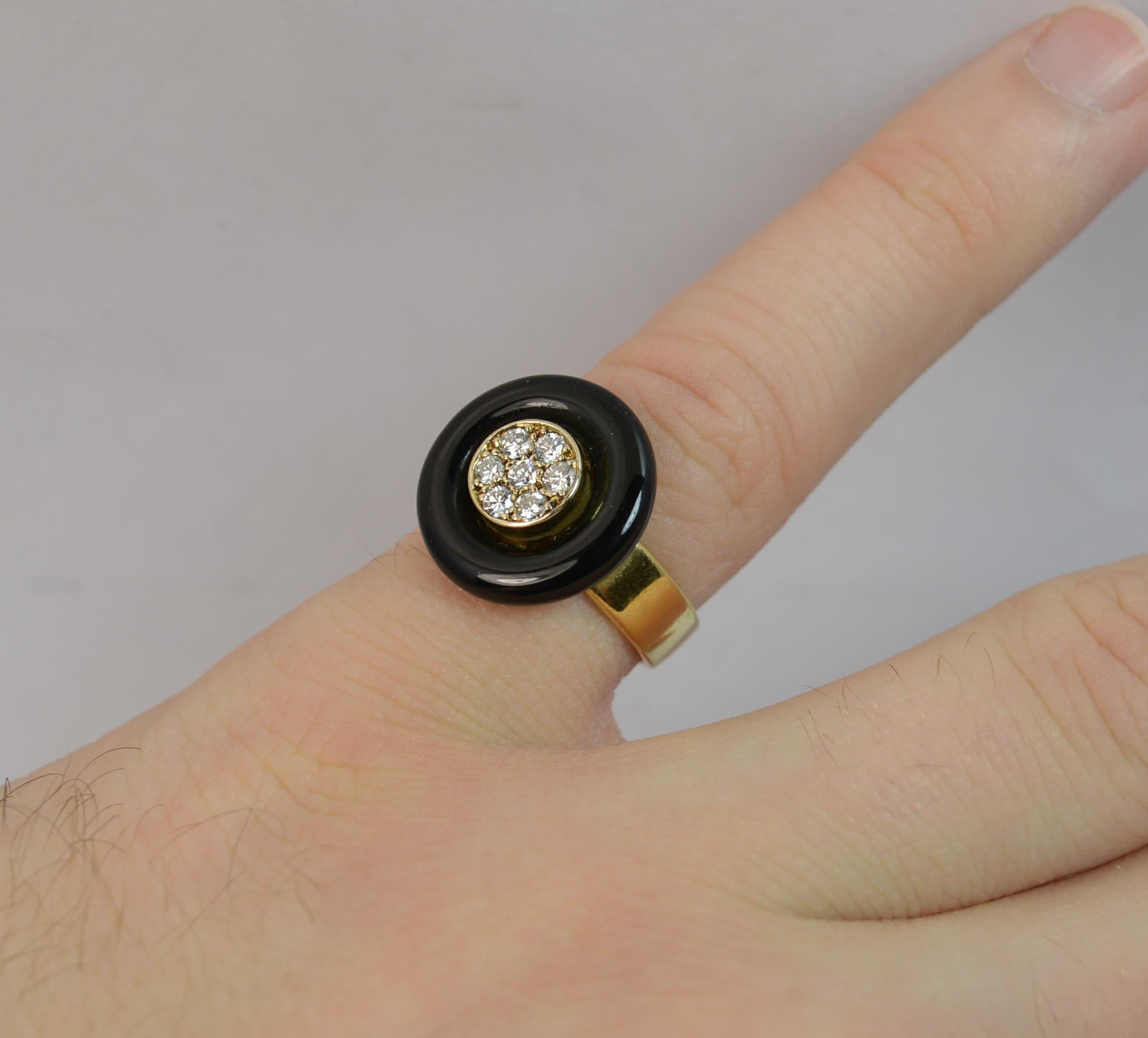 Art Deco French 18 Carat Gold Onyx and VS Diamond Halo Disc Ring