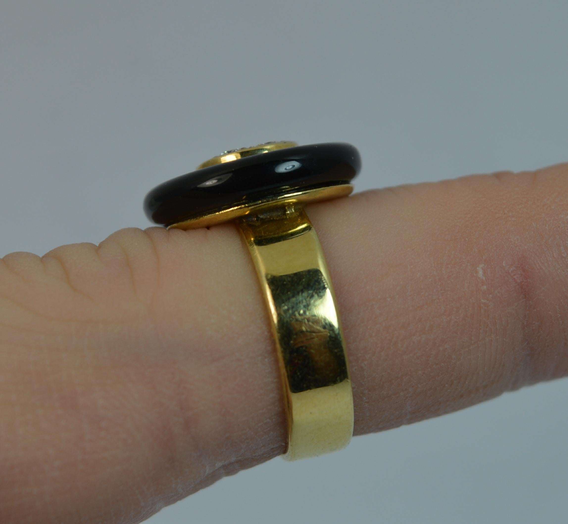 Women's French 18 Carat Gold Onyx and VS Diamond Halo Disc Ring