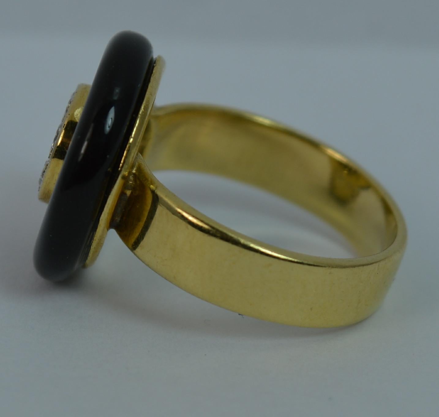French 18 Carat Gold Onyx and VS Diamond Halo Disc Ring 1