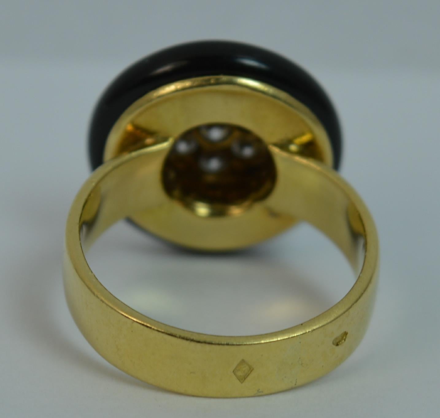 French 18 Carat Gold Onyx and VS Diamond Halo Disc Ring 2