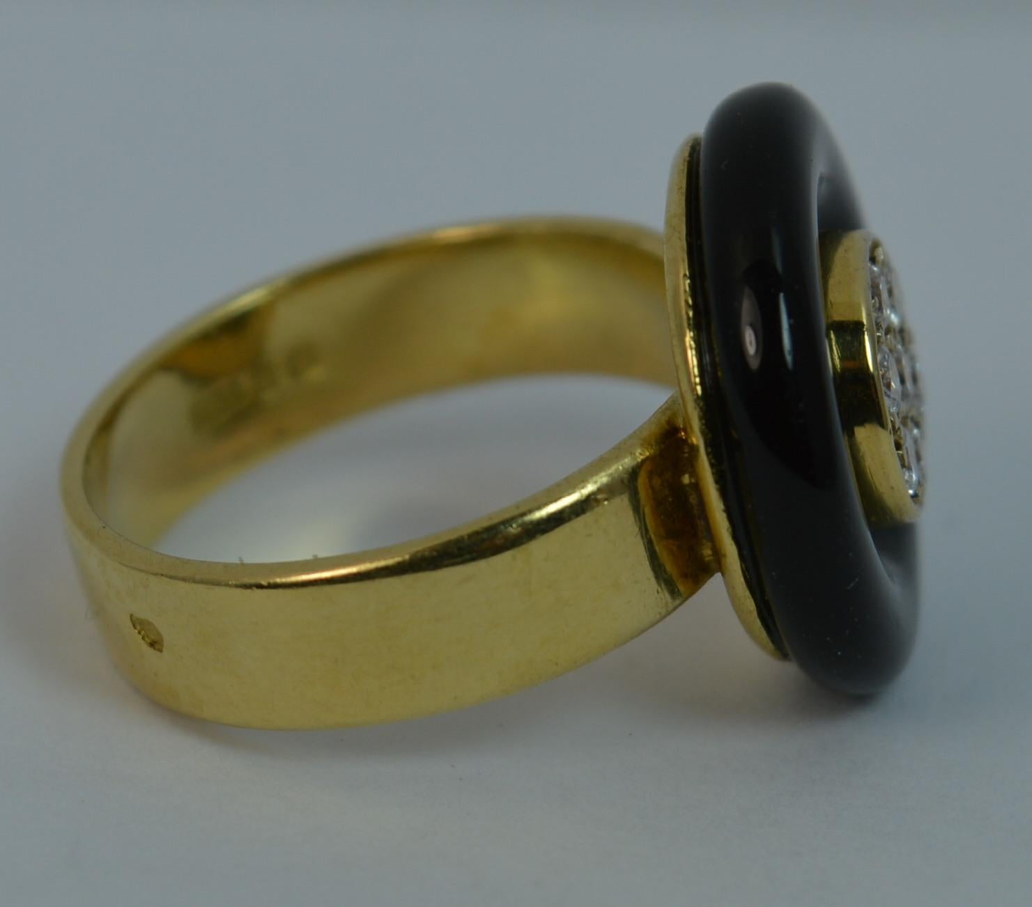 French 18 Carat Gold Onyx and VS Diamond Halo Disc Ring 3
