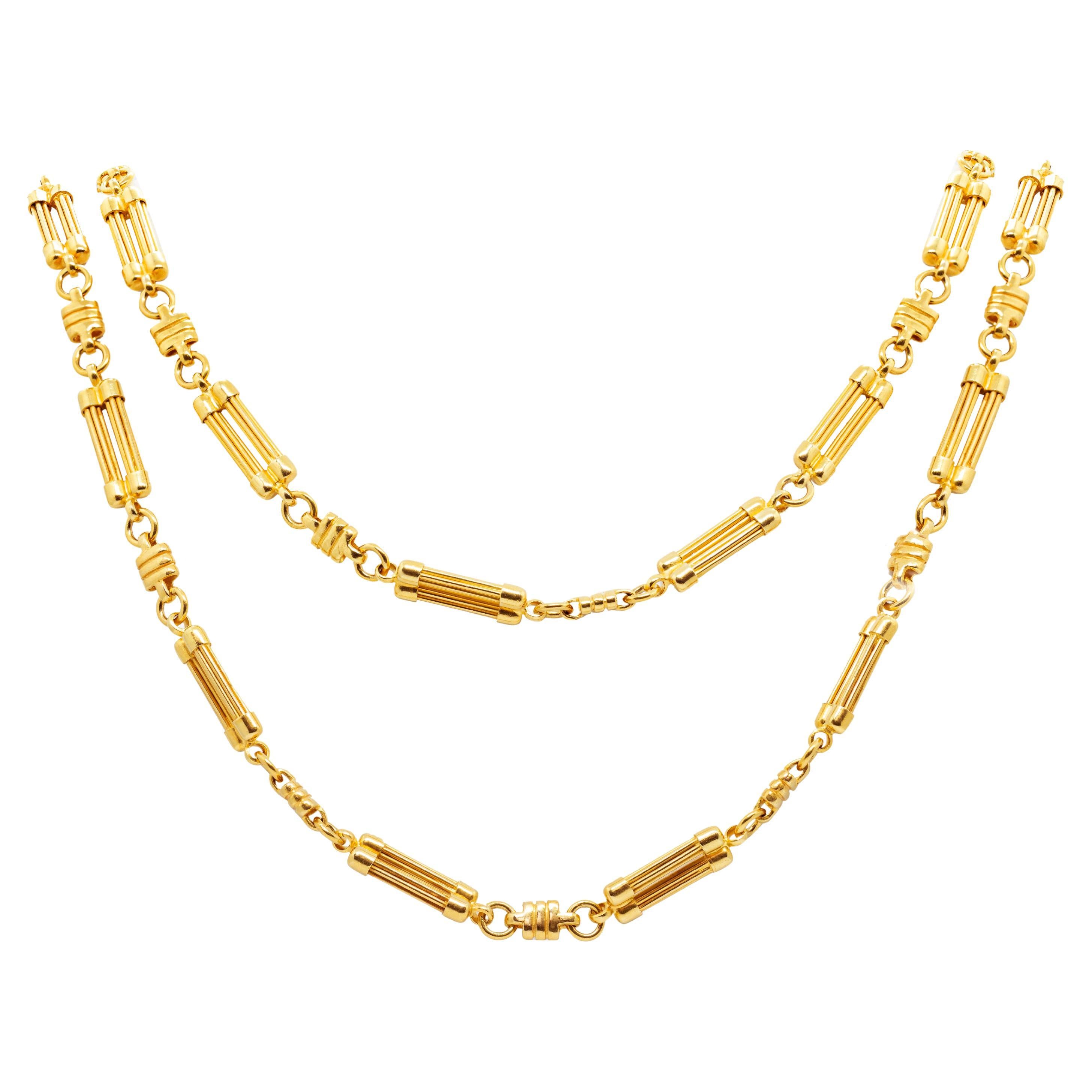 French Long Gold Hammered Link Chain Necklace at 1stDibs french link chain, long gold necklace