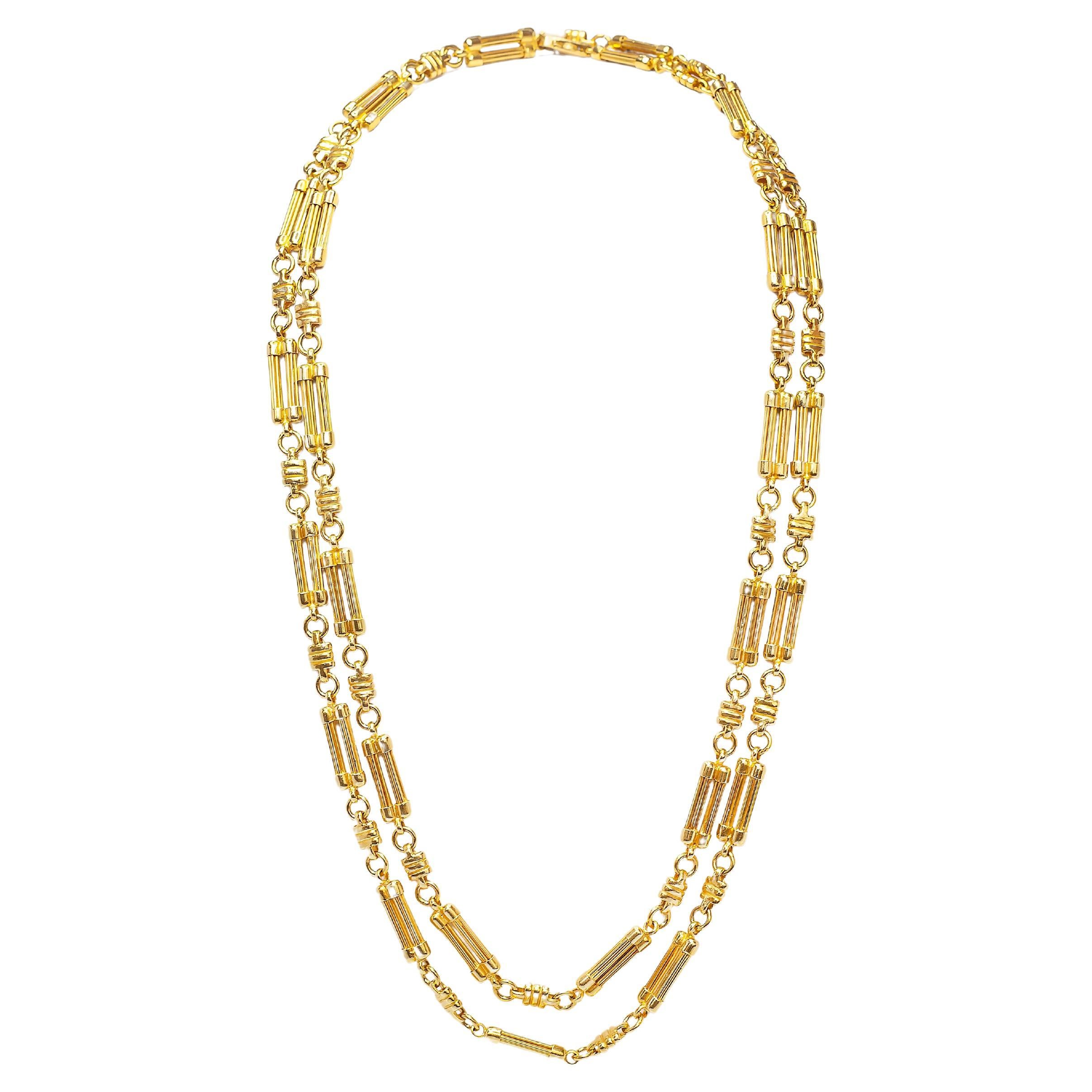 Long collier français à maillons en or jaune 18 carats à double barre ronde