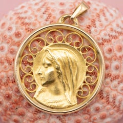 French 18 k solid yellow gold Virgin Mary charm - Vintage religious pendant