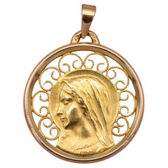 French 18 k solid yellow gold Virgin Mary charm - Vintage religious pendant