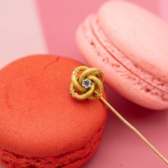 French 18 k yellow gold stick pin - Lovers knot - Antique Victorian brooch