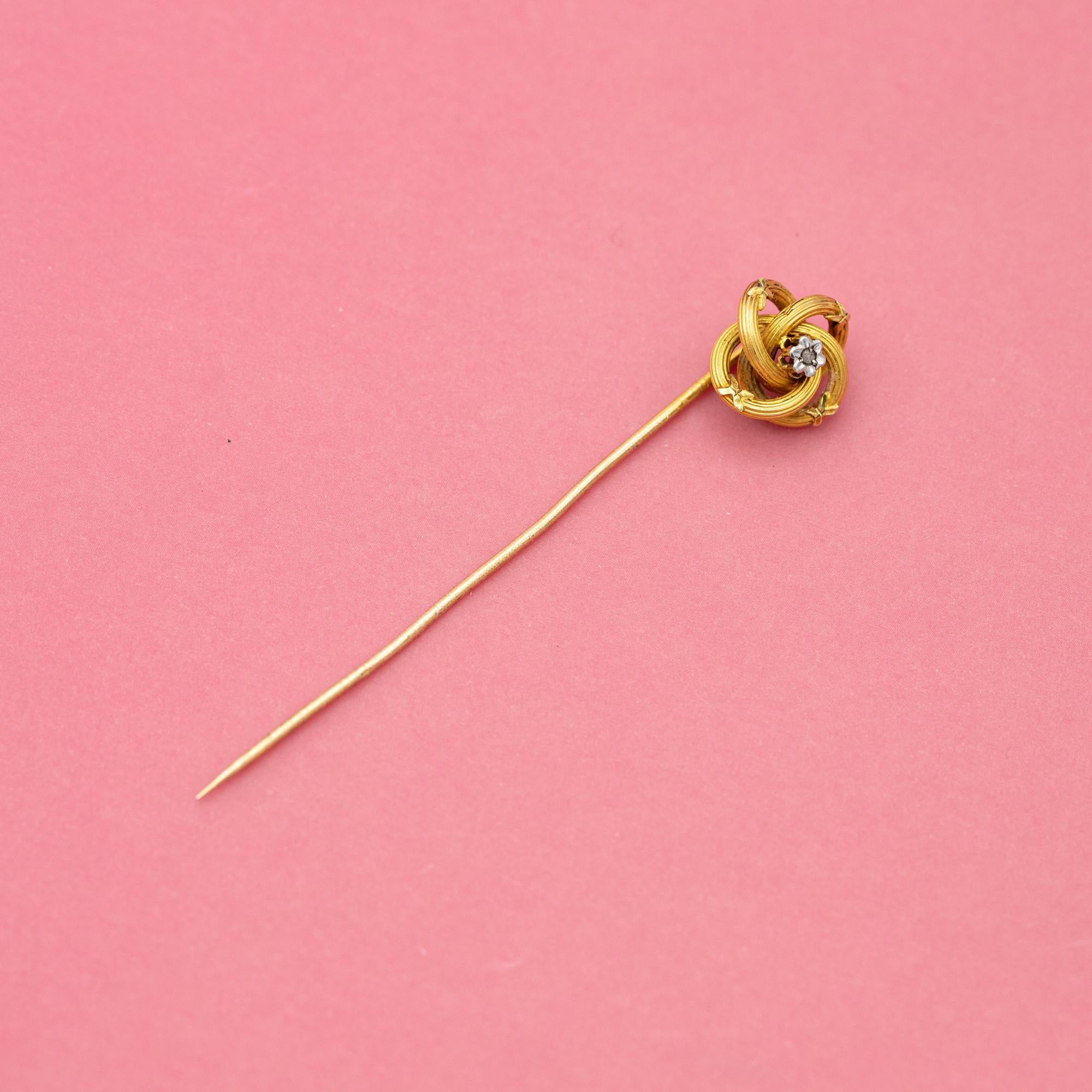 Women's or Men's French 18 k yellow gold stick pin - Lovers knot - Antique Victorian brooch
