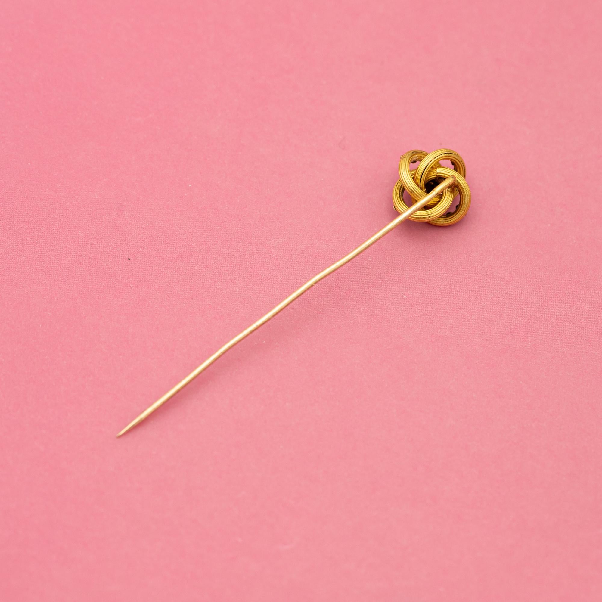 French 18 k yellow gold stick pin - Lovers knot - Antique Victorian brooch 1