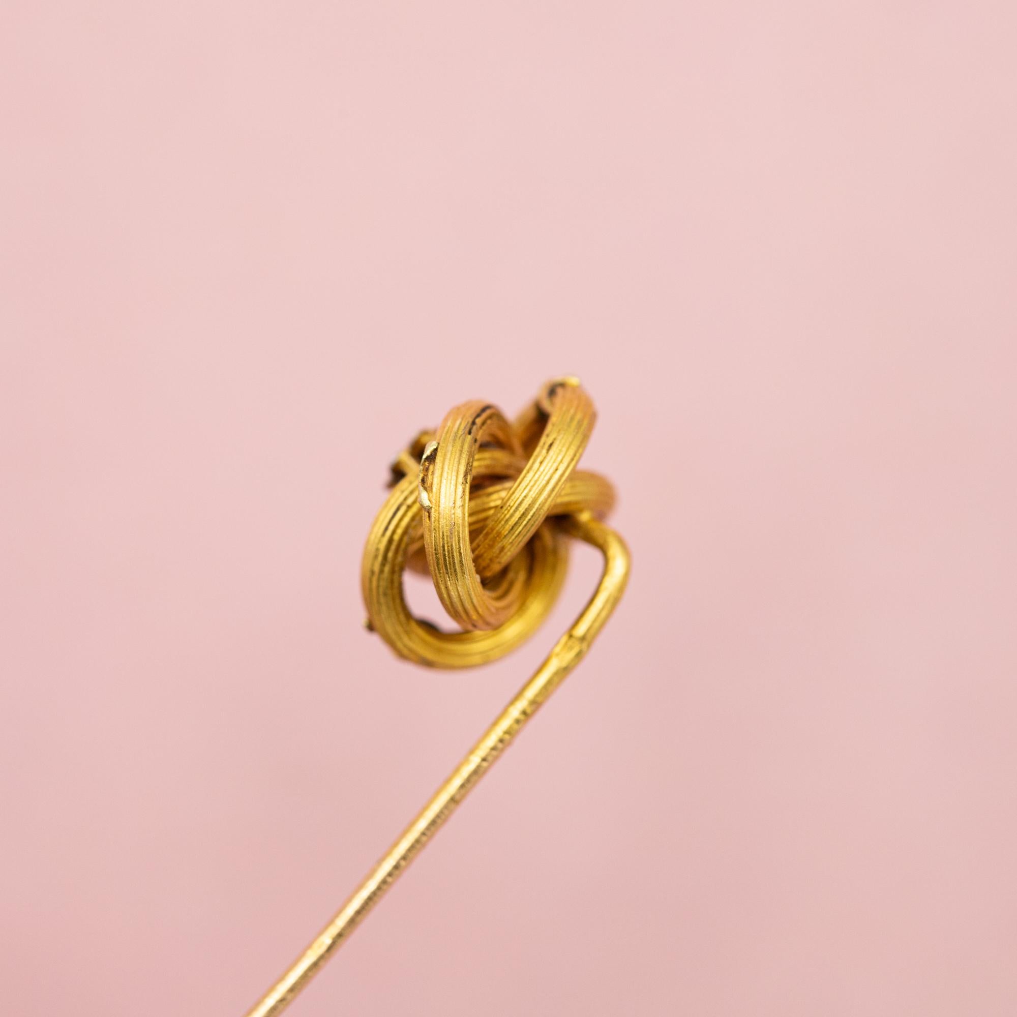 French 18 k yellow gold stick pin - Lovers knot - Antique Victorian brooch 4