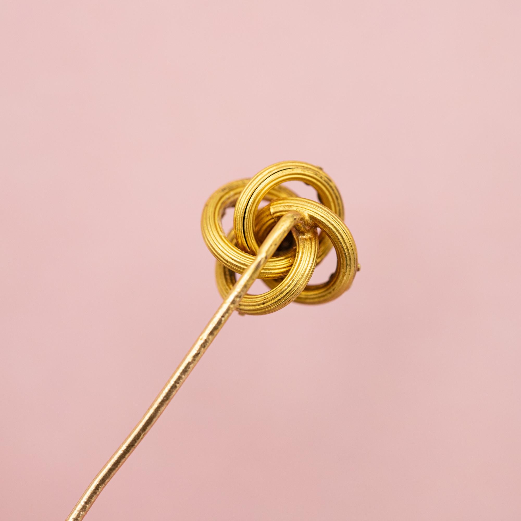 French 18 k yellow gold stick pin - Lovers knot - Antique Victorian brooch 5