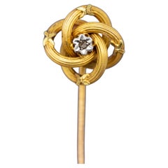 French 18 k yellow gold stick pin - Lovers knot - Antique Victorian brooch