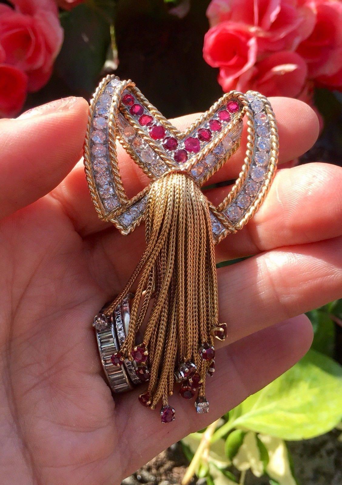 French 18 Karat Gold 3.90 Carat Ruby VS Diamond Necklace Pendant 1