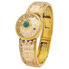 Francese, bracciale con cerniera in oro 18 carati e smeraldo cabochon