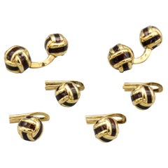 French 18 Karat Gold and Enamel Knot Cufflink Stud Set