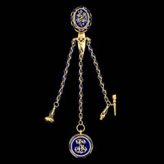 French 18-Karat Gold, Enamel and Diamond-Set Watch Chatelaine, circa 1900