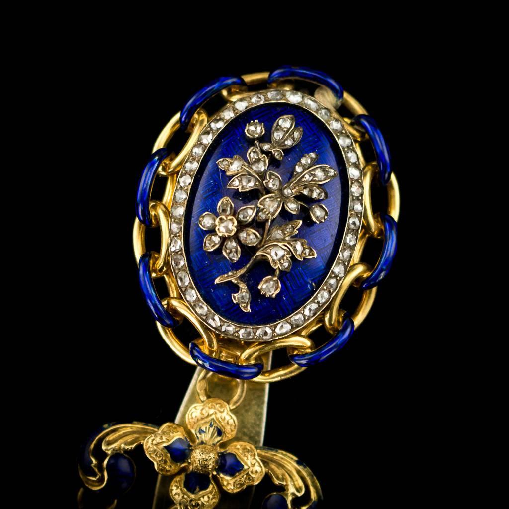 French 18-Karat Gold, Enamel and Diamond-Set Watch Chatelaine, circa 1900 In Good Condition In Royal Tunbridge Wells, Kent