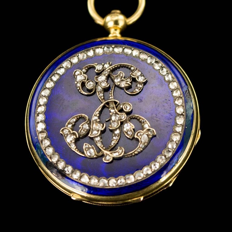 20th Century French 18-Karat Gold, Enamel and Diamond-Set Watch Chatelaine, circa 1900 For Sale