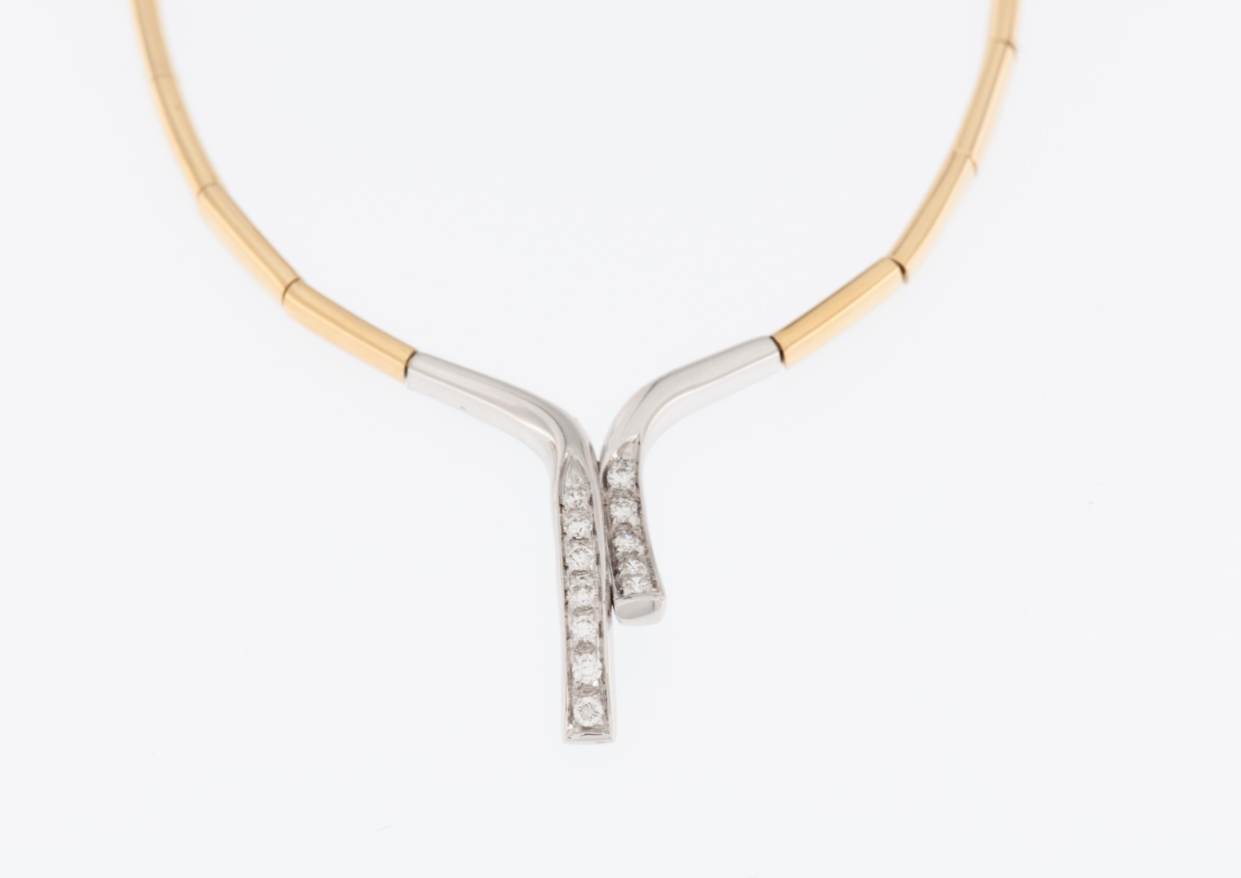 Modern French 18 karat Gold Rigid Necklace with Diamonds For Sale