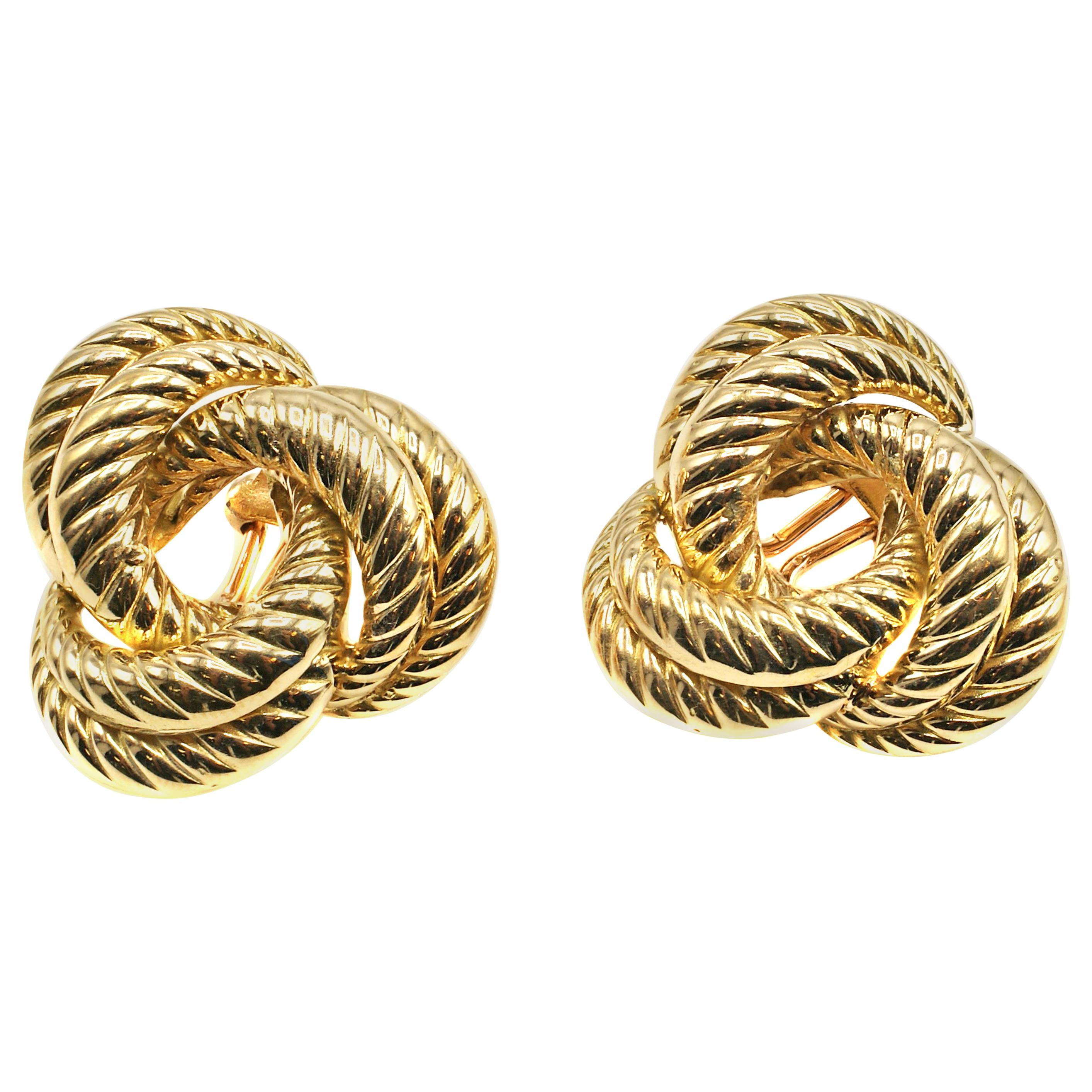 French 18 Karat Gold Twisted Ear Clips