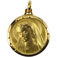 French 18 Karat Rose Gold Monier Virgin Mary Charm Pendant Medal