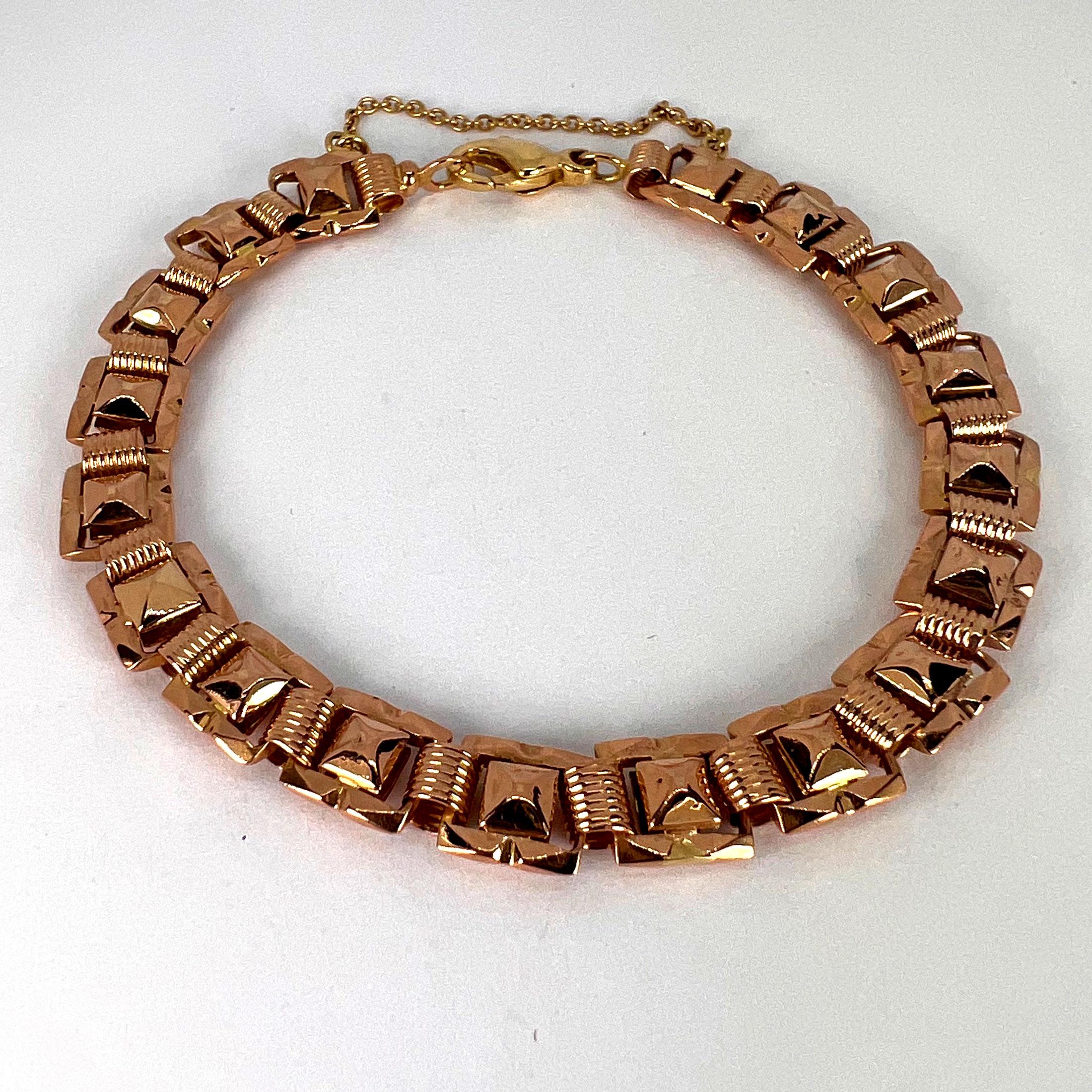 French 18 Karat Rose Gold Tank Link Bracelet 6