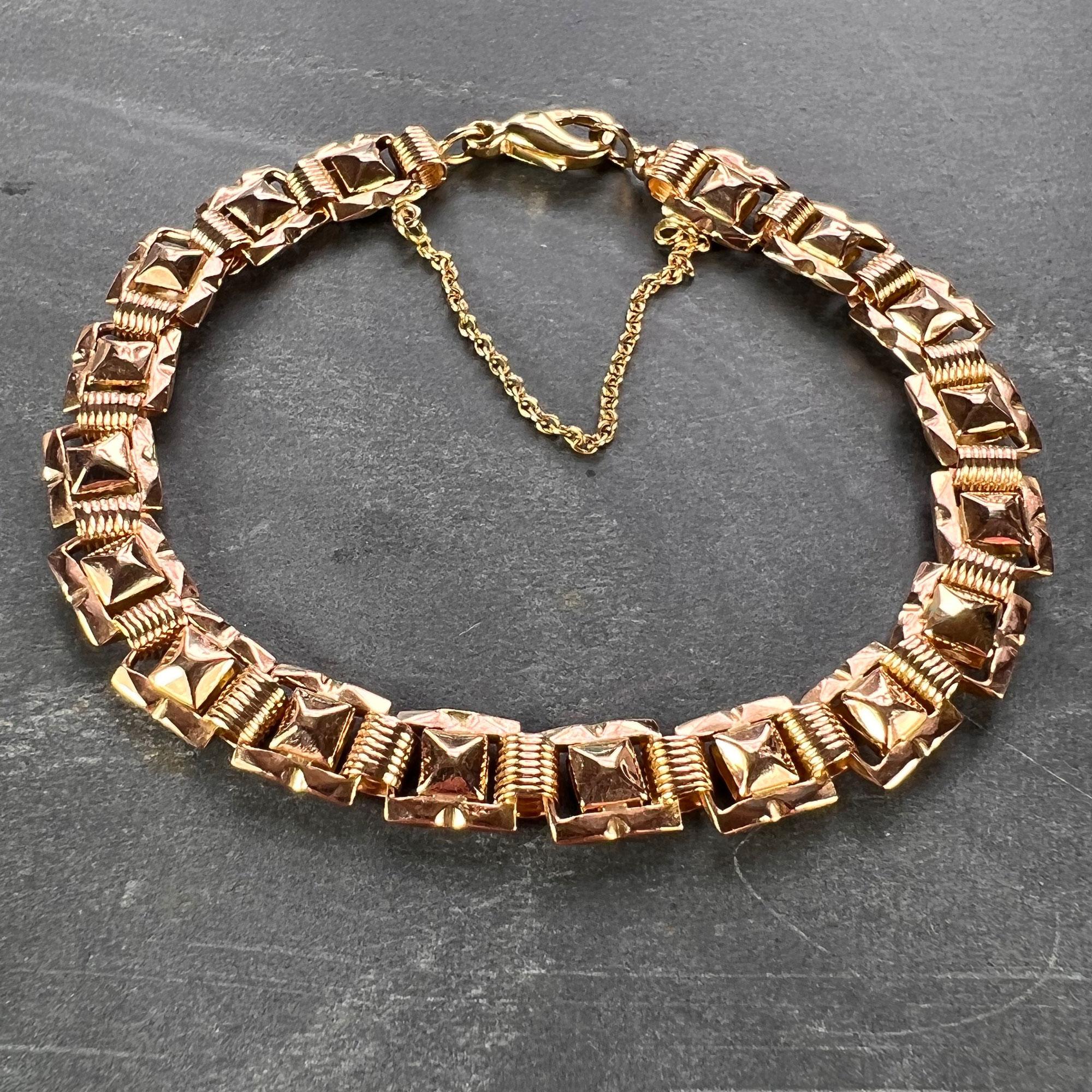 Art Deco French 18 Karat Rose Gold Tank Link Bracelet