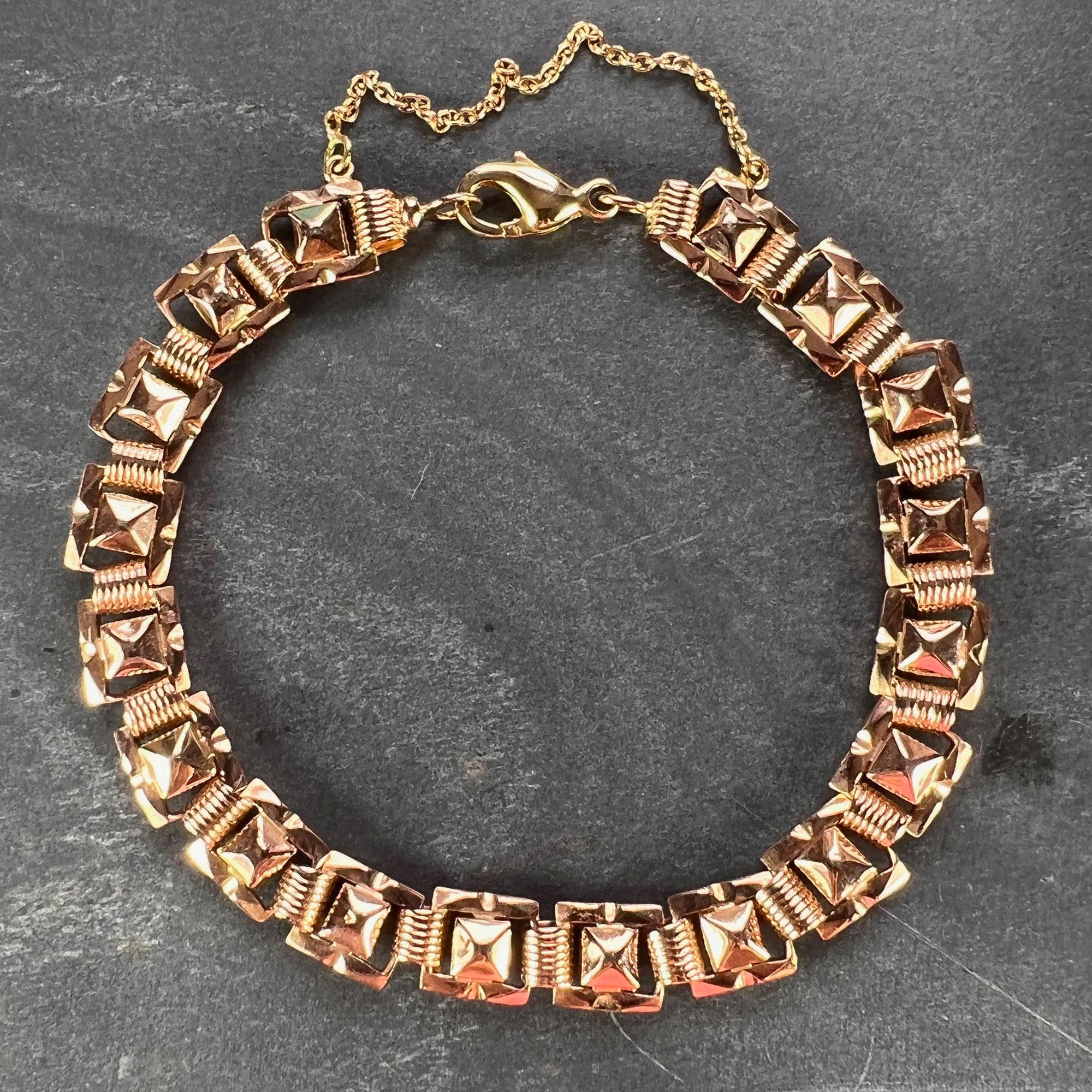 French 18 Karat Rose Gold Tank Link Bracelet In Good Condition In London, GB