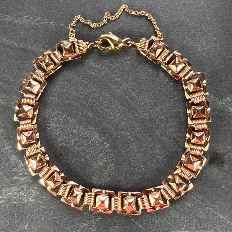 French 18 Karat Rose Gold Tank Link Bracelet In Good Condition For Sale In London, GB