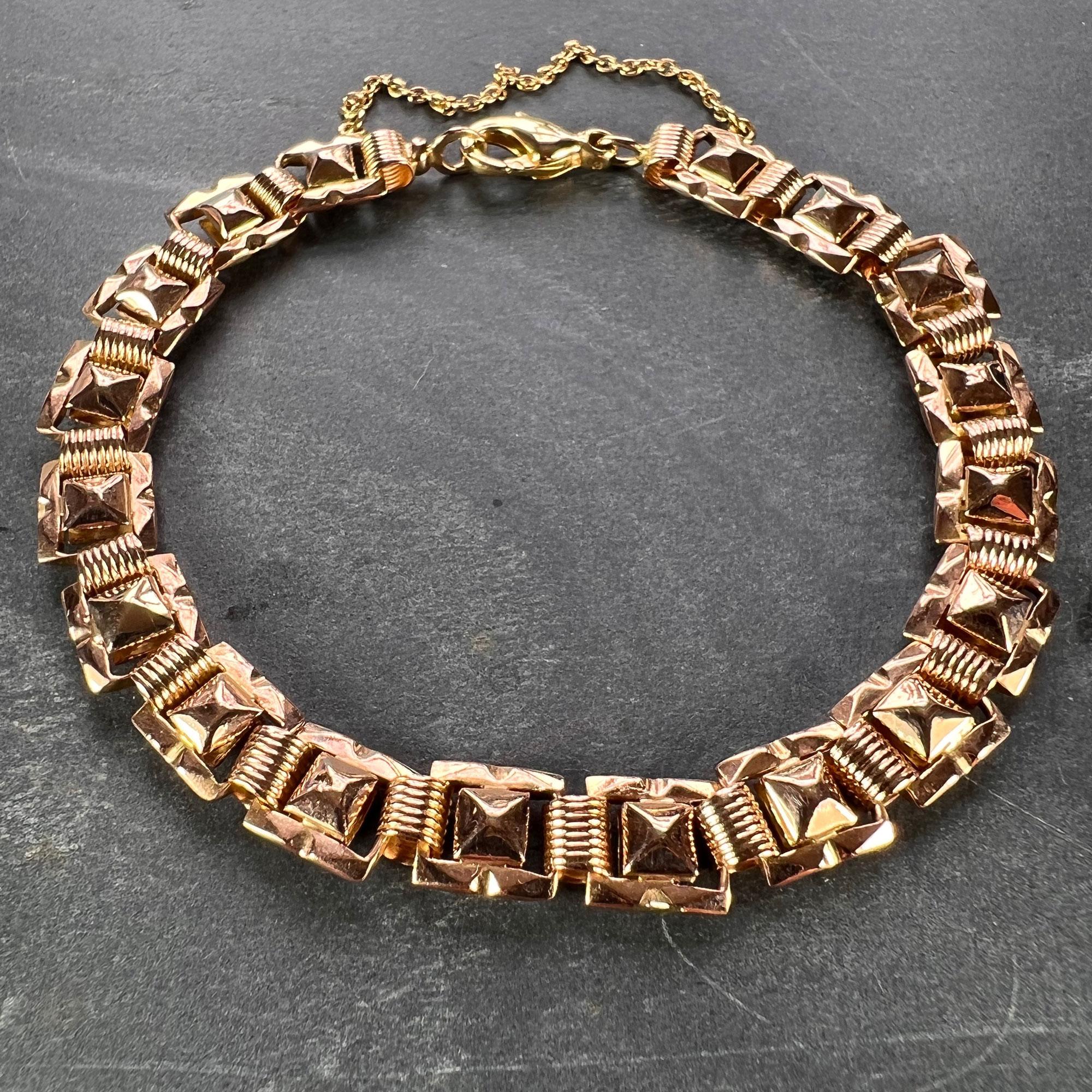 Women's or Men's French 18 Karat Rose Gold Tank Link Bracelet