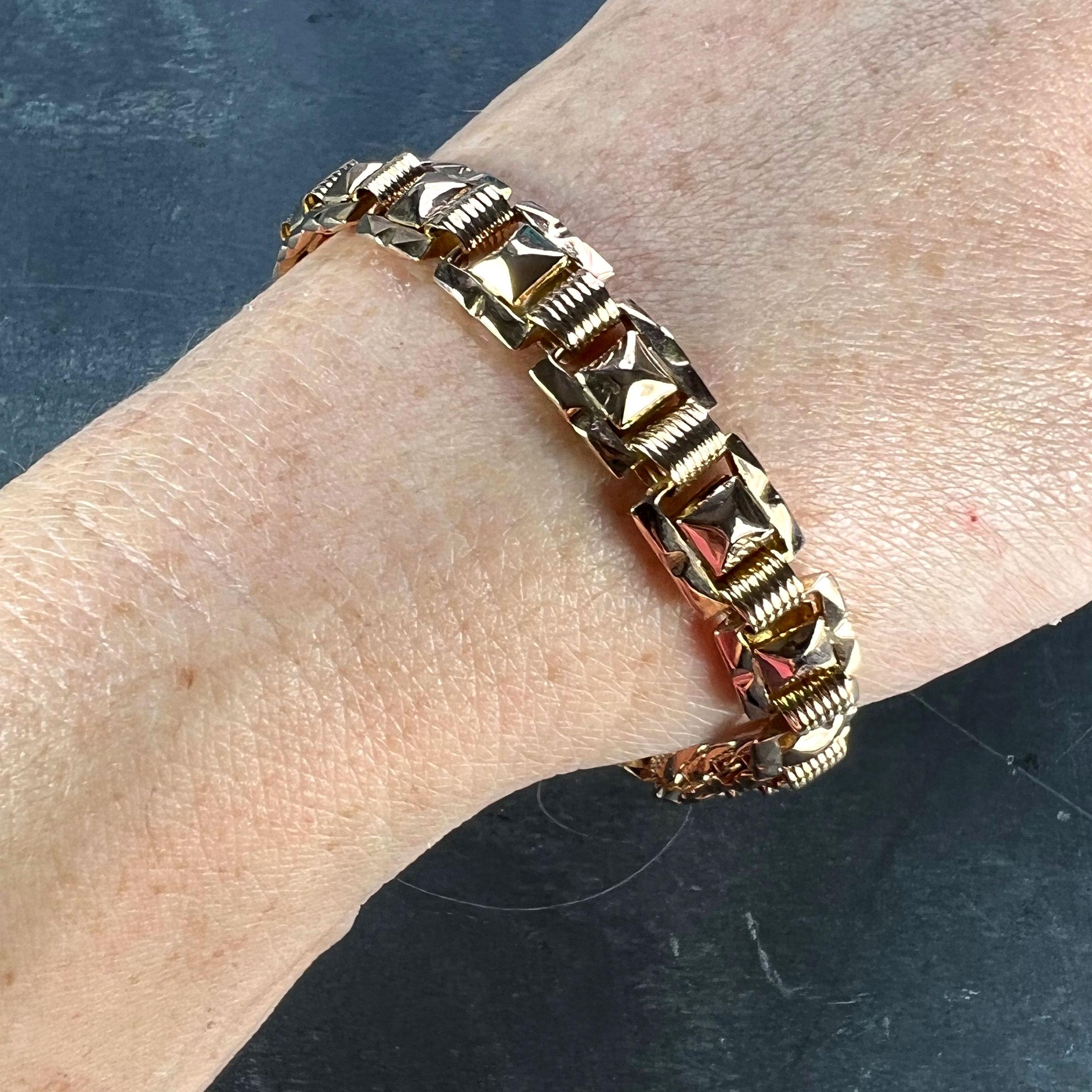 French 18 Karat Rose Gold Tank Link Bracelet 1