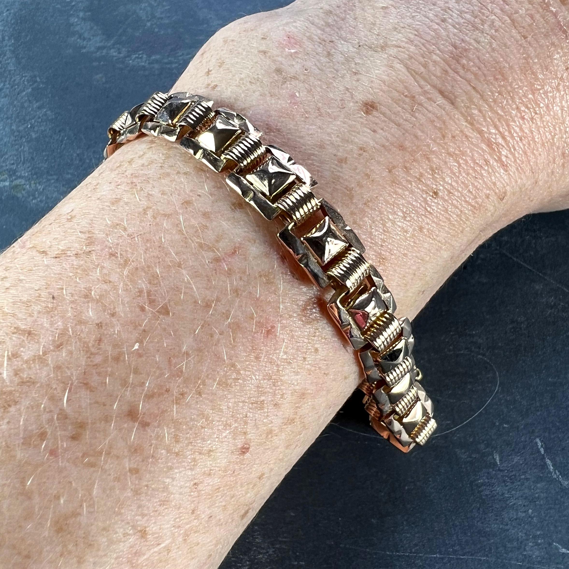 French 18 Karat Rose Gold Tank Link Bracelet 2