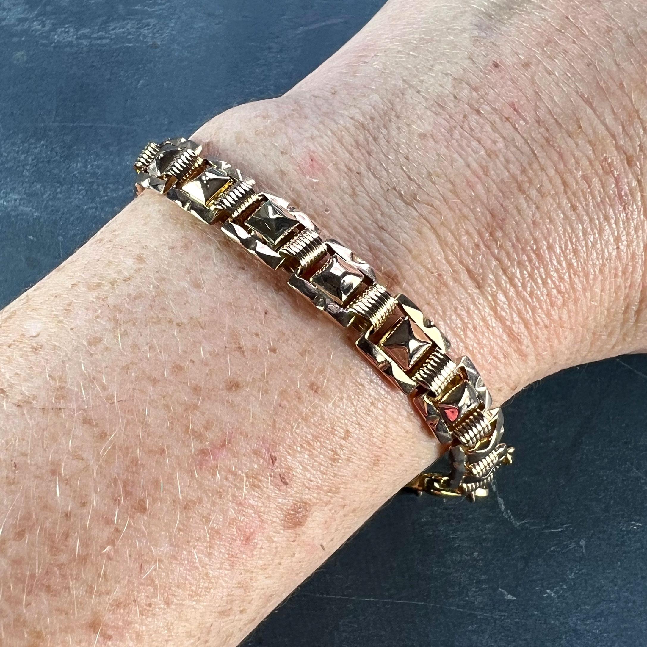 French 18 Karat Rose Gold Tank Link Bracelet 4