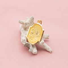 French 18 karat solid gold Jesus pendant - Rare engraved Antique Initial charm