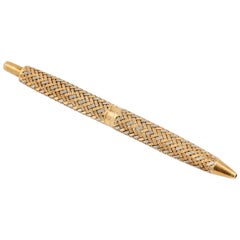 French 18 Karat Two-Tone Gold Basket Weave Ballpoint Purse Pen