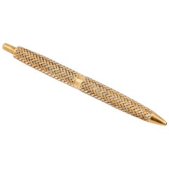 Vintage French 18 Karat Two-Tone Gold Basket Weave Ballpoint Purse Pen