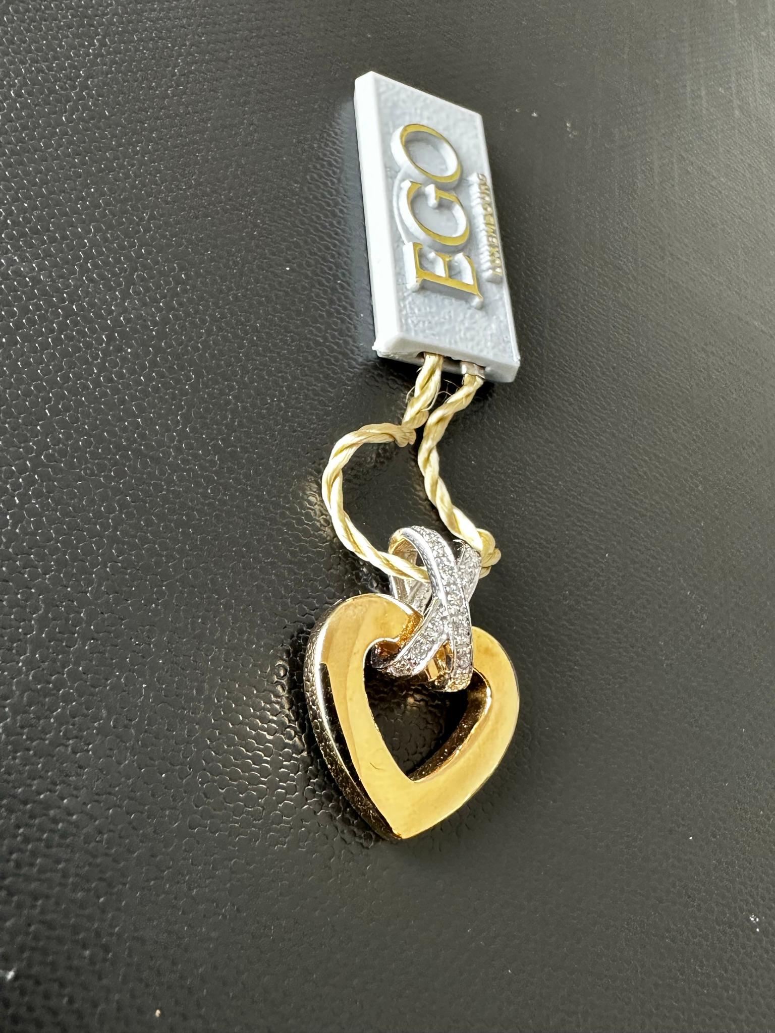 Women's or Men's French 18 karat Yellow and White Gold Heart Pendant with Diamonds For Sale