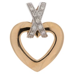 French 18 karat Yellow and White Gold Heart Pendant with Diamonds