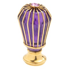 Schreibtischsiegel aus 18 Karat Gelbgold, Amethyst und Rosenquarz