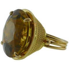 French 18 Karat Yellow Gold and Citrine 34.63 Carat Cocktail Ring Antique