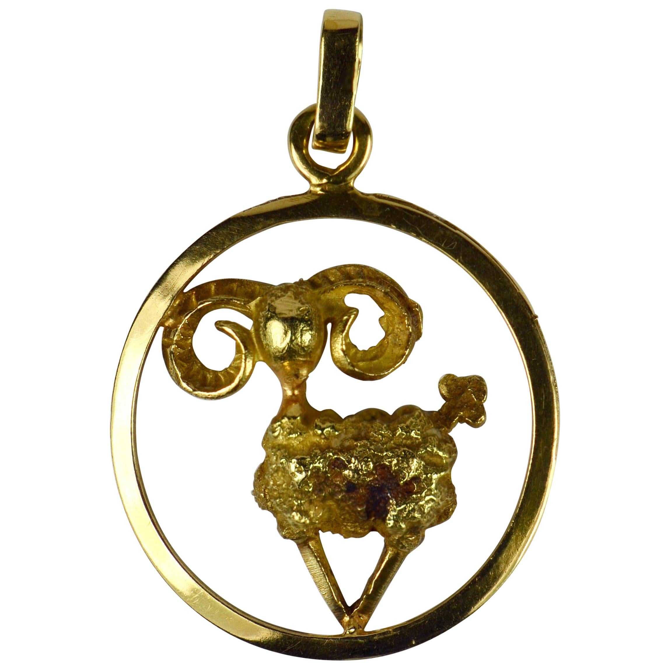 French 18 Karat Yellow Gold Ares Zodiac Charm Pendant