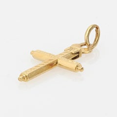 French 18 Karat Yellow Gold Chiseled Regional Cross Pendant