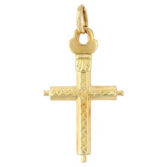 French 18 Karat Yellow Gold Chiseled Regional Cross Pendant