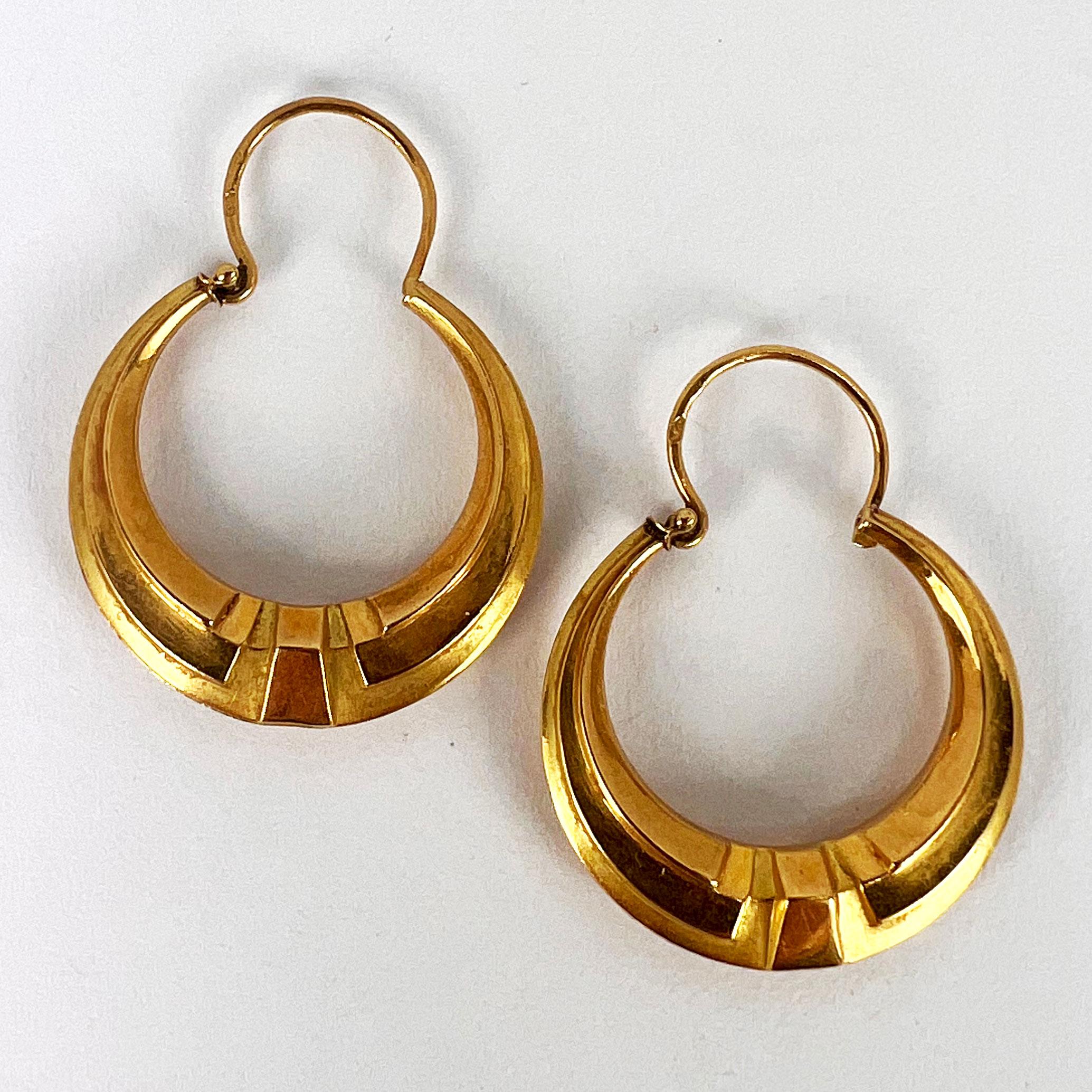 French 18 Karat Yellow Gold Creole Hoop Earrings For Sale 5